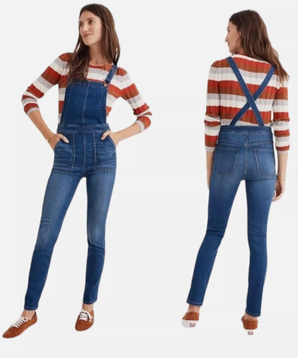 Madewell Skinny Bib Overalls in Santiago Wash Stretch Womens XS